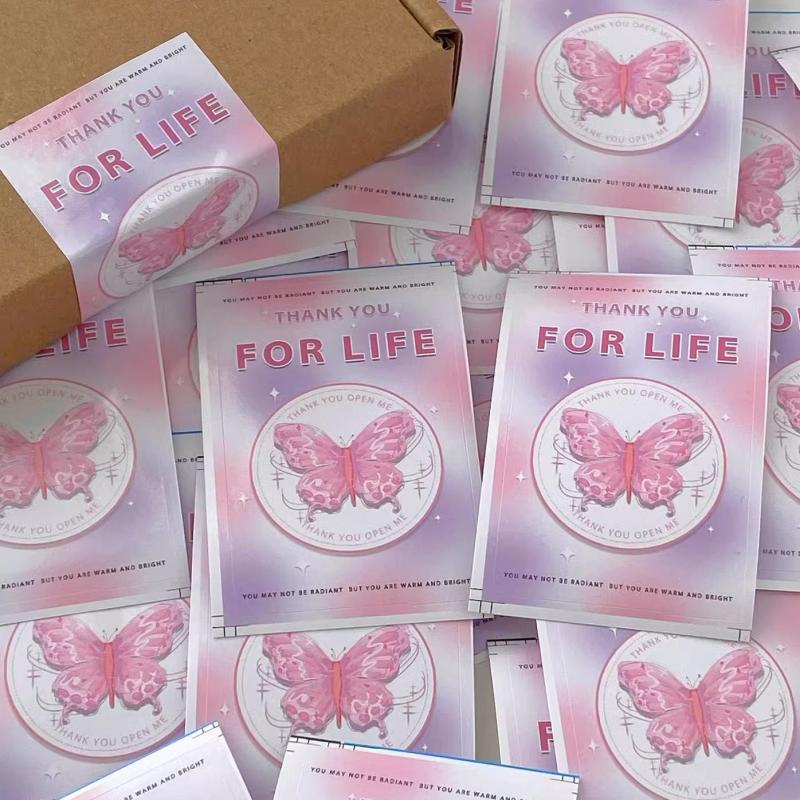 20pcs Pink Butterfly Sealing Sticker American Sticker Packaging Material Set