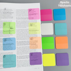 160 Sheets 8 Colors Transparent Sticky Notes Scrapes Stickers Note Pads Paper
