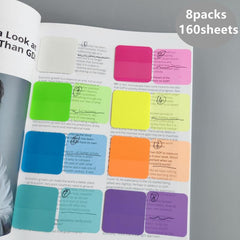 160 Sheets 8 Colors Transparent Sticky Notes Scrapes Stickers Note Pads Paper