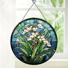 Acrylic Green Flowers Round Hanging Plate Decoration