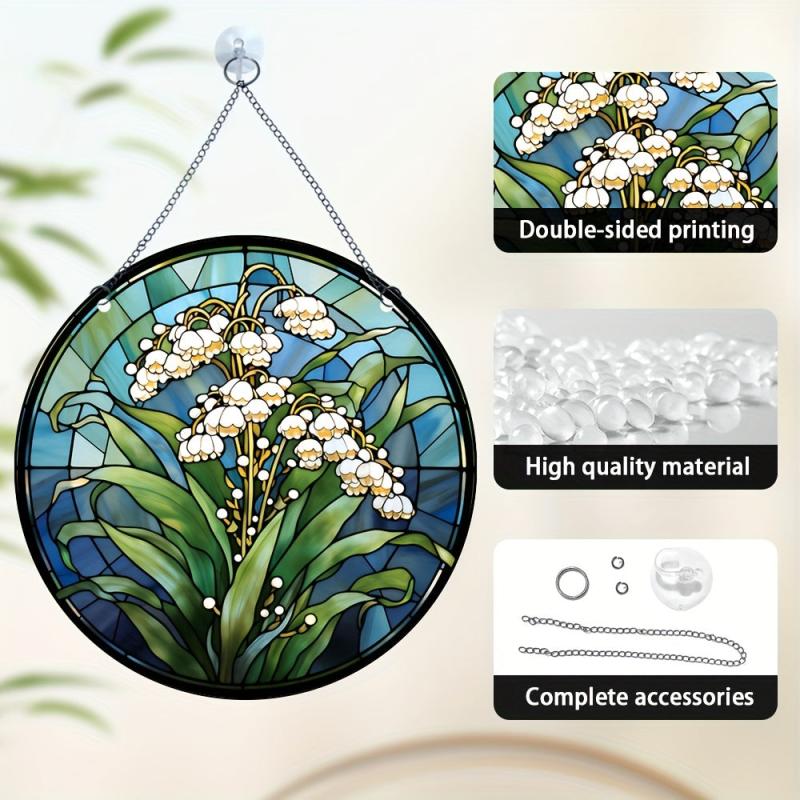 Acrylic Green Flowers Round Hanging Plate Decoration