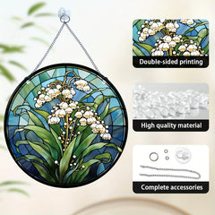 Acrylic Green Flowers Round Hanging Plate Decoration