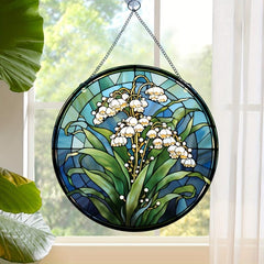 Acrylic Green Flowers Round Hanging Plate Decoration