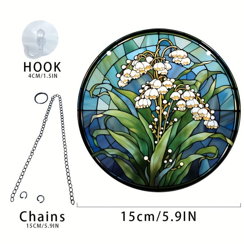 Acrylic Green Flowers Round Hanging Plate Decoration