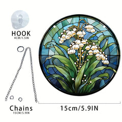 Acrylic Green Flowers Round Hanging Plate Decoration