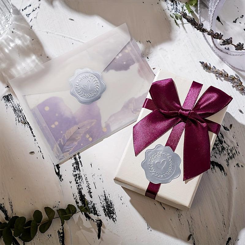 2pcs Silvery Heart Embossed Stickers Envelope Sealing Stickers