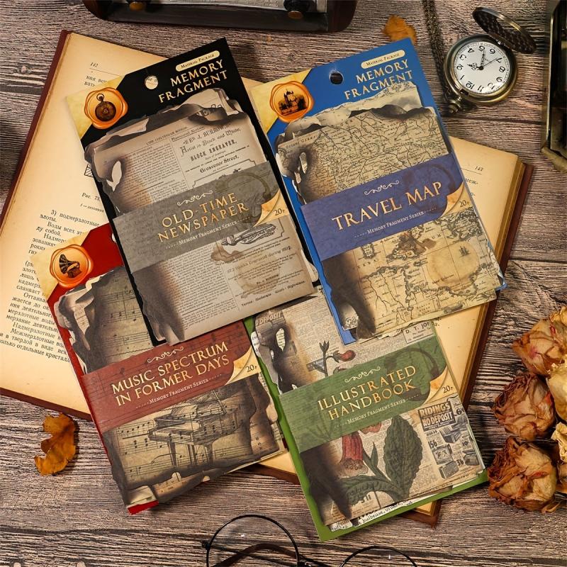 20pcs Paper Memory Fragments Retro Pocket Newspaper Collage Pack