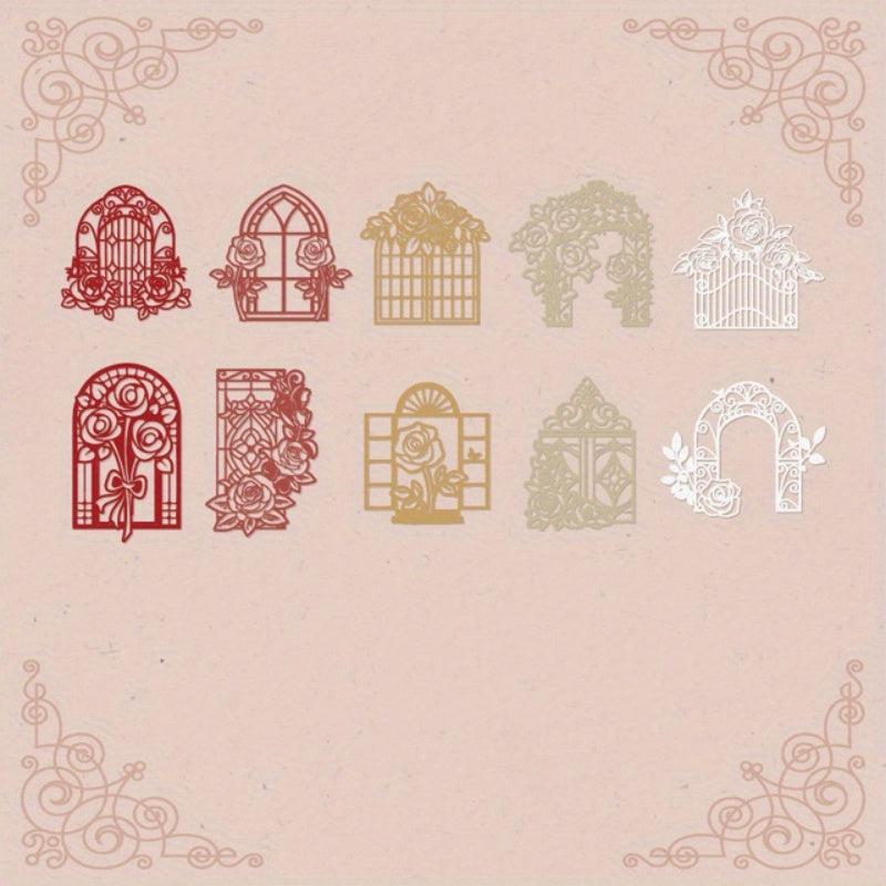 10pcs Flower Field Window Series Lace Paper Retro Collage Cards