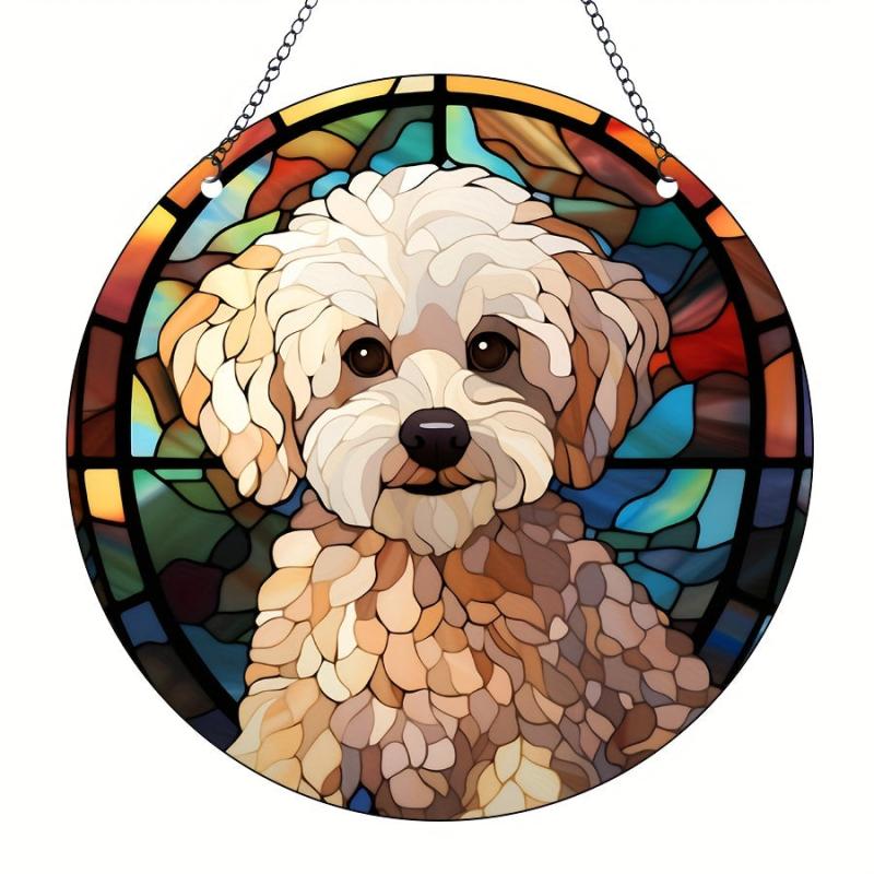 Christmas Dog Decor Acrylic Round Hanging Plate Window Craft
