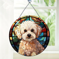 Christmas Dog Decor Acrylic Round Hanging Plate Window Craft