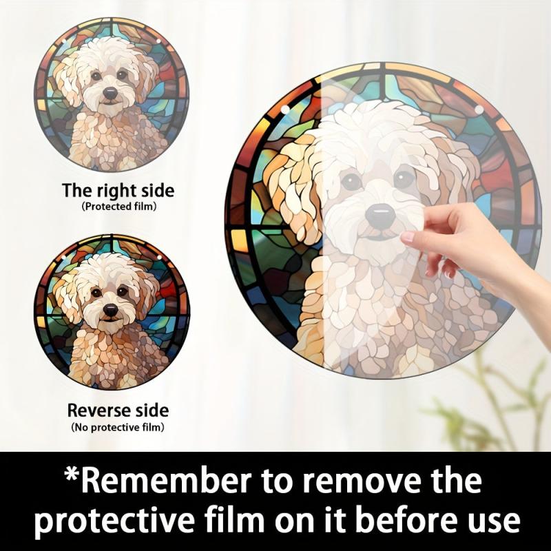 Christmas Dog Decor Acrylic Round Hanging Plate Window Craft