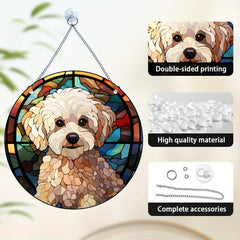 Christmas Dog Decor Acrylic Round Hanging Plate Window Craft
