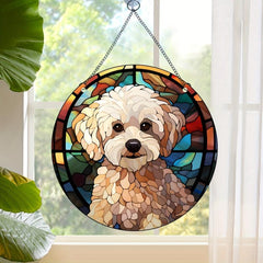 Christmas Dog Decor Acrylic Round Hanging Plate Window Craft