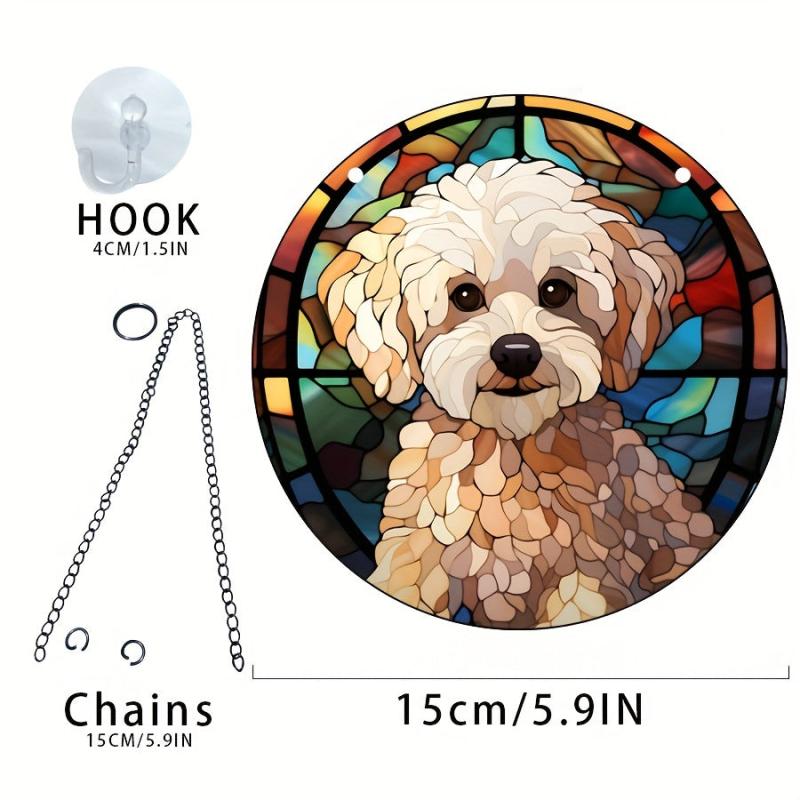 Christmas Dog Decor Acrylic Round Hanging Plate Window Craft