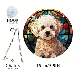 Christmas Dog Decor Acrylic Round Hanging Plate Window Craft