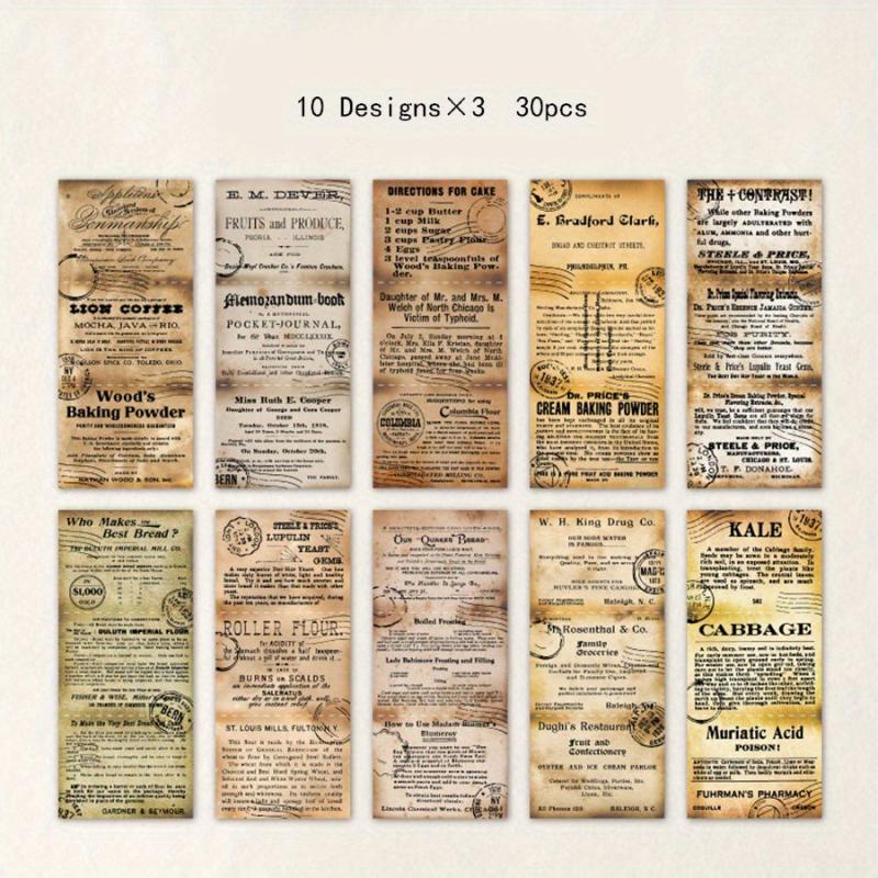 30 Sheets Retro English Diary Collage Paper Set