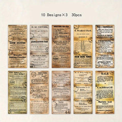 30 Sheets Retro English Diary Collage Paper Set