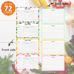 72pcs Double Sided Recipe Cards 4x6, Fruit Pattern