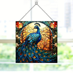 Acrylic Square Christmas Peacock Family Window Decoration