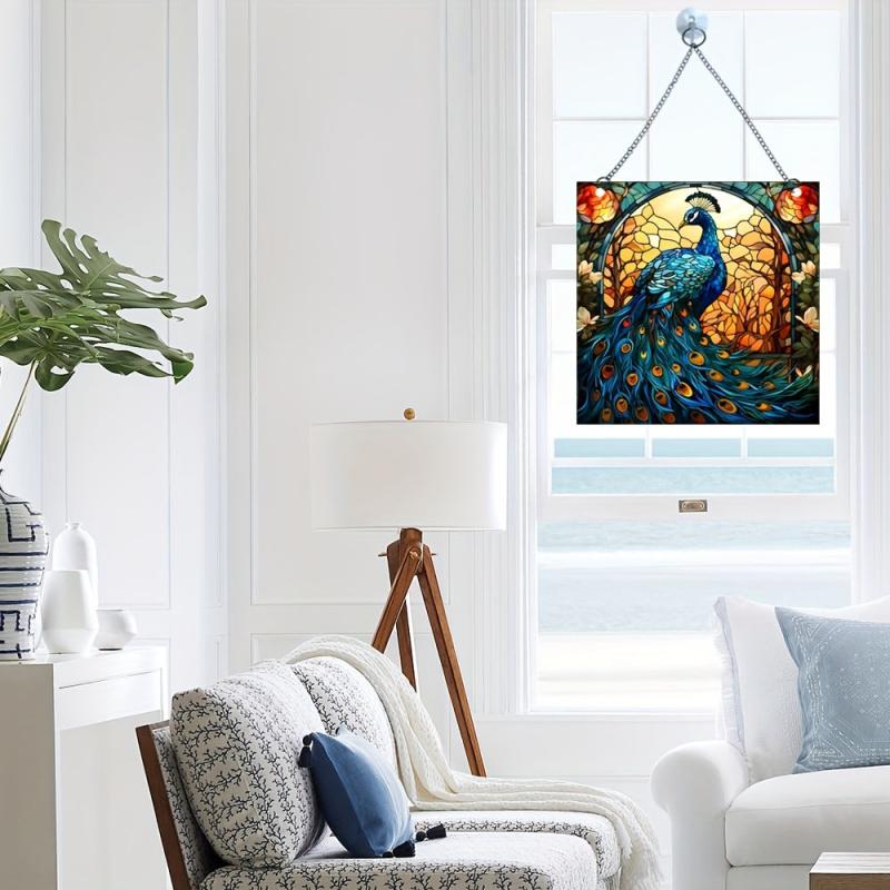Acrylic Square Christmas Peacock Family Window Decoration