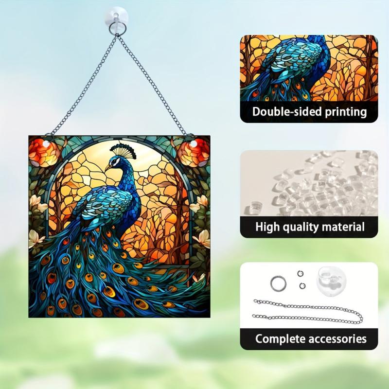 Acrylic Square Christmas Peacock Family Window Decoration