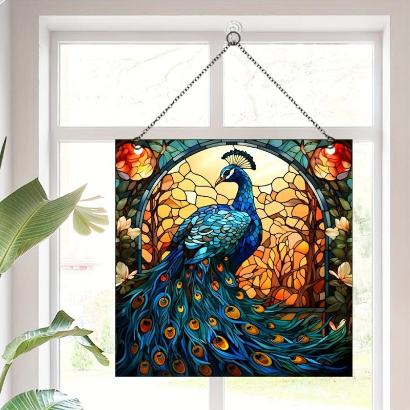 Acrylic Square Christmas Peacock Family Window Decoration