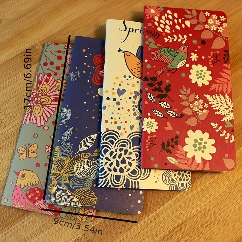 4pcs Flower Bird Notepad Cowhide Small Book Portable Pocket Book