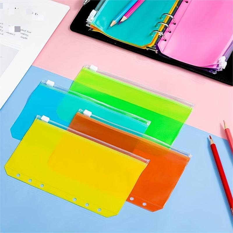 Colorful 6-Hole Binder Pockets Budget Cash Envelopes Clear Zipper Folders