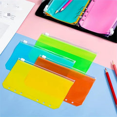 Colorful 6-Hole Binder Pockets Budget Cash Envelopes Clear Zipper Folders