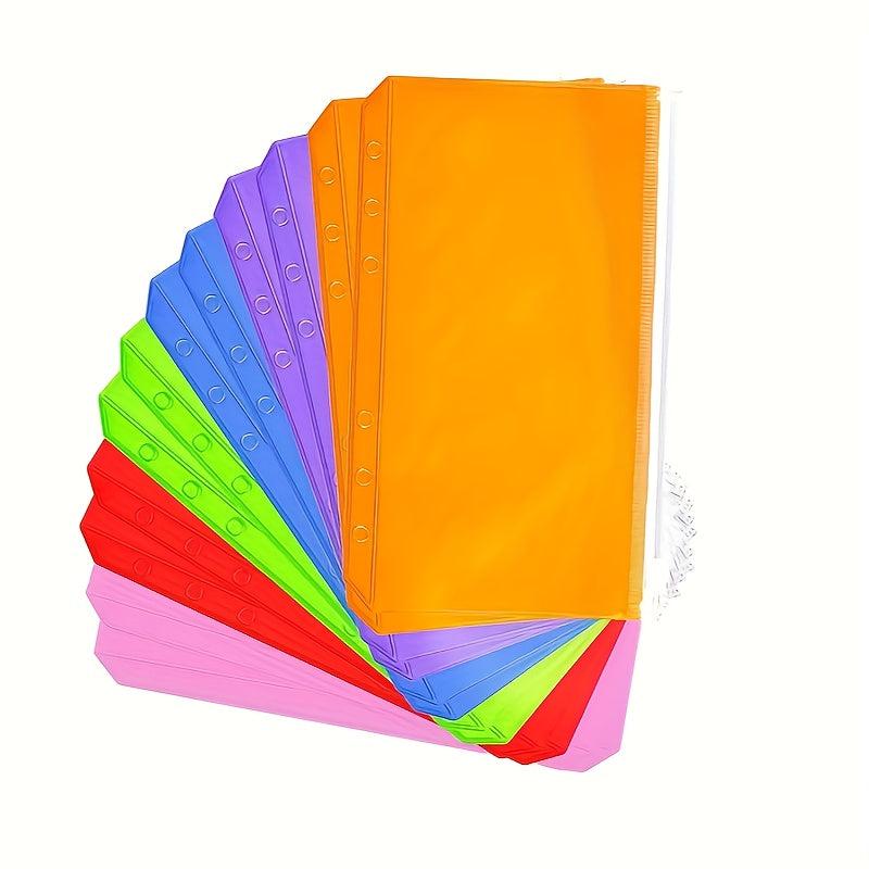 Colorful 6-Hole Binder Pockets Budget Cash Envelopes Clear Zipper Folders