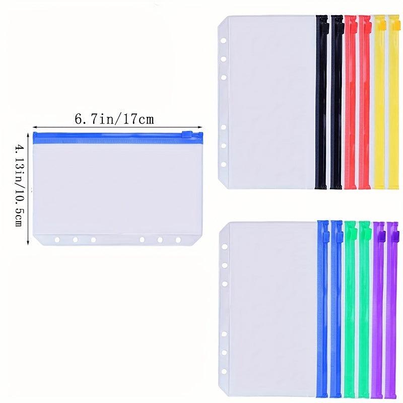 Colorful 6-Hole Binder Pockets Budget Cash Envelopes Clear Zipper Folders
