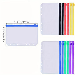Colorful 6-Hole Binder Pockets Budget Cash Envelopes Clear Zipper Folders