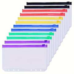 Colorful 6-Hole Binder Pockets Budget Cash Envelopes Clear Zipper Folders