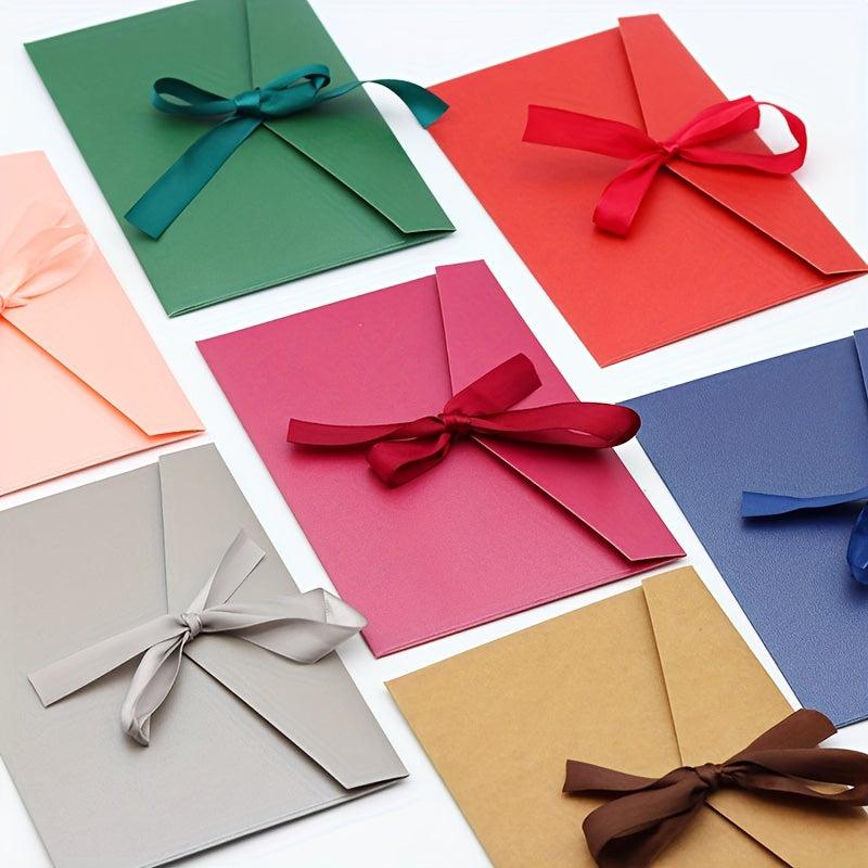 6pcs Vintage Ribbon Envelope Large Bow Pearlescent Paper Special Paper