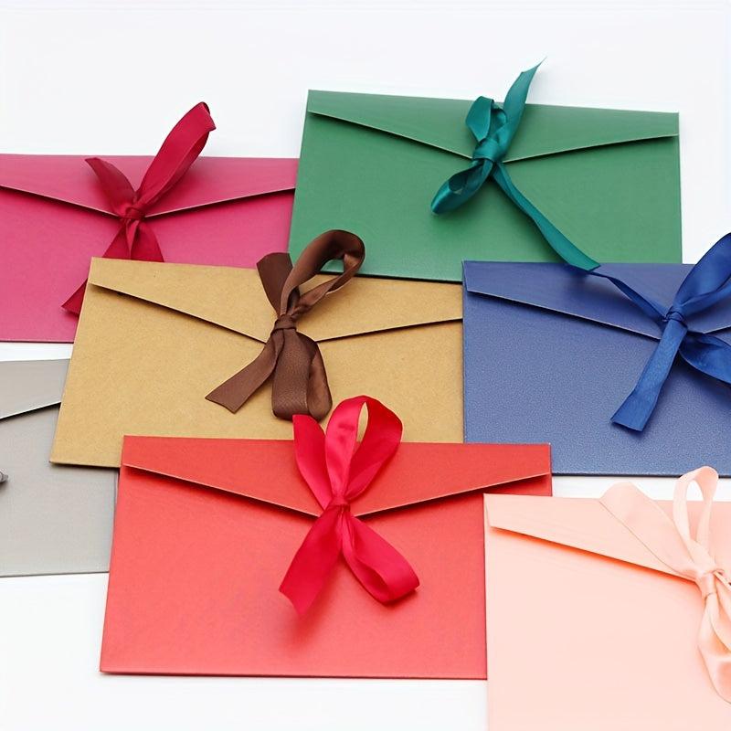 6pcs Vintage Ribbon Envelope Large Bow Pearlescent Paper Special Paper