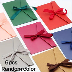 6pcs Vintage Ribbon Envelope Large Bow Pearlescent Paper Special Paper