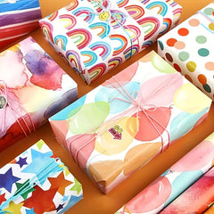 6pcs Colorful Cartoon Birthday Gift Wrapping Paper Roll