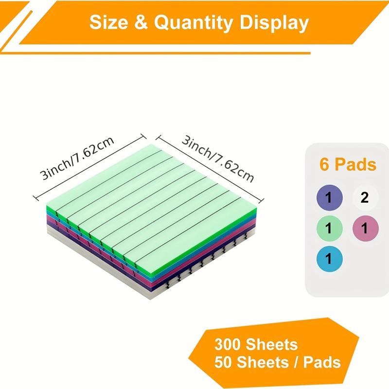 300 Sheets 6 Pack Waterproof Sticky Note Paper Random Stickers Daily Notes
