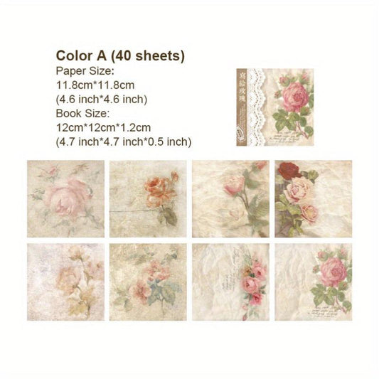 40 Sheets Vintage Floral Rose Paper for DIY Collages Scrapbooking