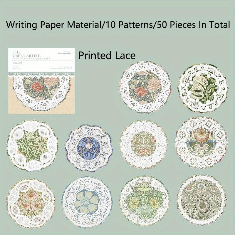 50Pcs Lace Paper for DIY Crafts Gift Packaging Scrapbook Supplies