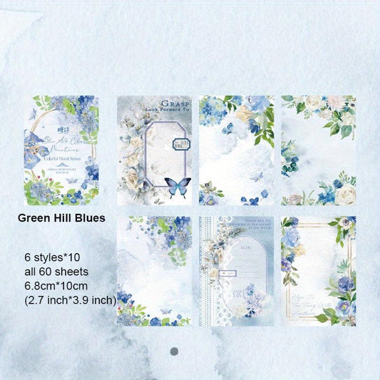 60pcs Vintage Floral Watercolor Scrapbook Paper for DIY Journals