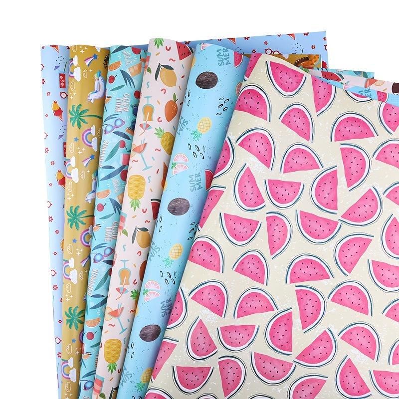 6pcs Colorful Cartoon Birthday Gift Wrapping Paper Roll