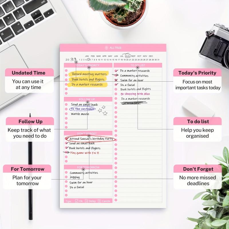 Daily Planner Notepad Undated 52 Sheet Appointment Book 5.5x8.5inch