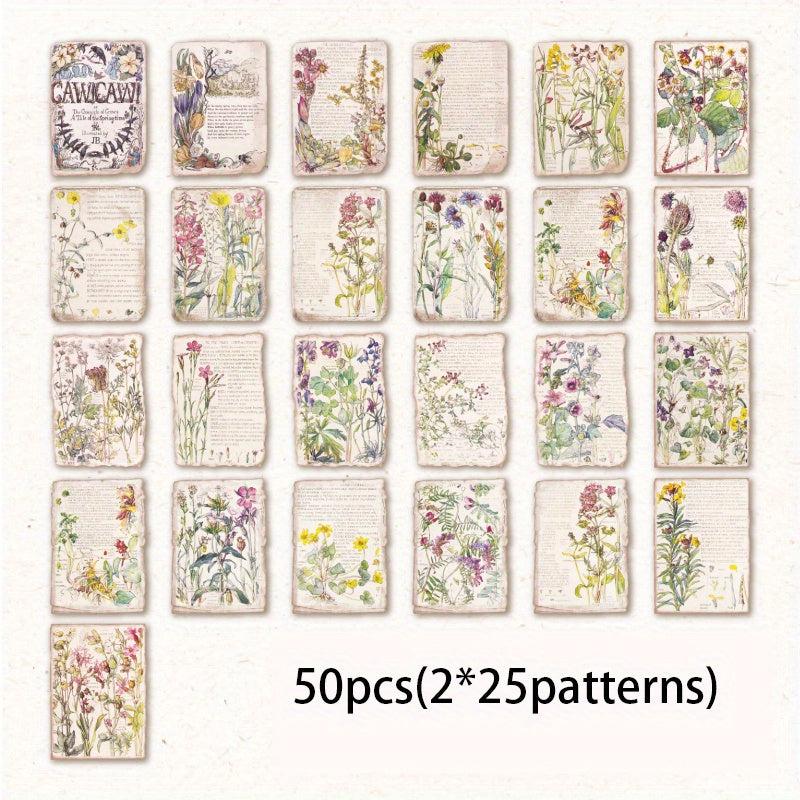 50pcs Vintage Floral Scrapbook Paper for Journaling DIY Crafts