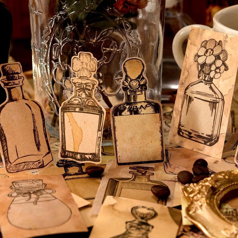 60pcs 30 Patterns Paper Glassware Bottle Shaped Decorative Stickers