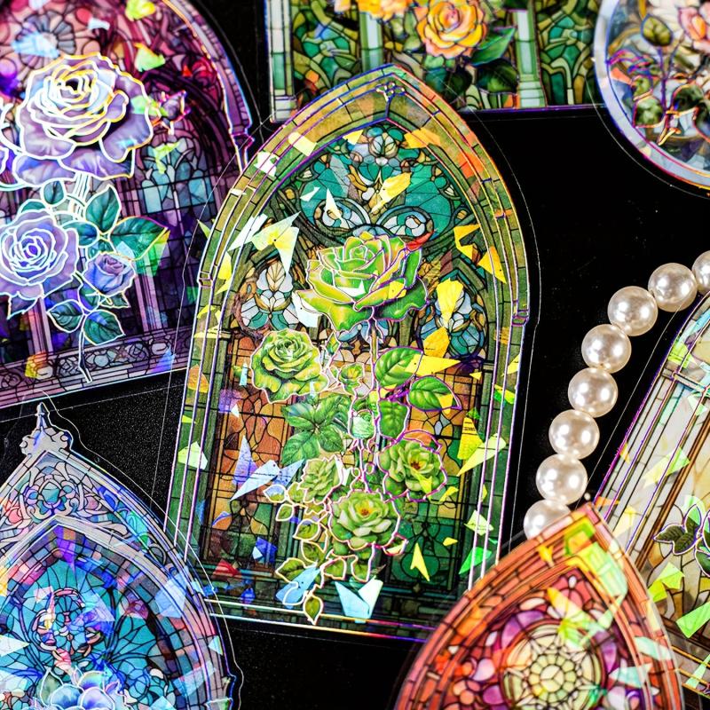 10pcs Waterproof Rose Window Stickers for Planners Scrapbook Laptops