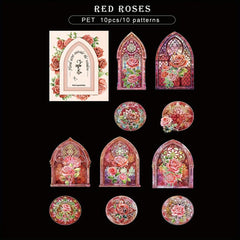 10pcs Waterproof Rose Window Stickers for Planners Scrapbook Laptops