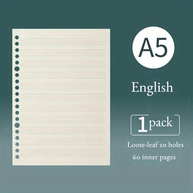 B5/A5 Loose Leaf Book Refill, 60 Sheets, Horizontal Line/Gri