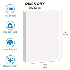 Glossy Photo Paper 3.5x5 100 Sheets 53lb 200Gsm Blank Back
