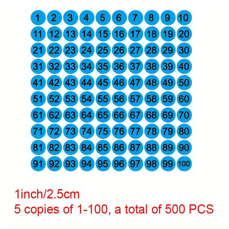 500pcs Pack Number Label 1-100 Round 25MM Marker Pin Control Sticker Sticker